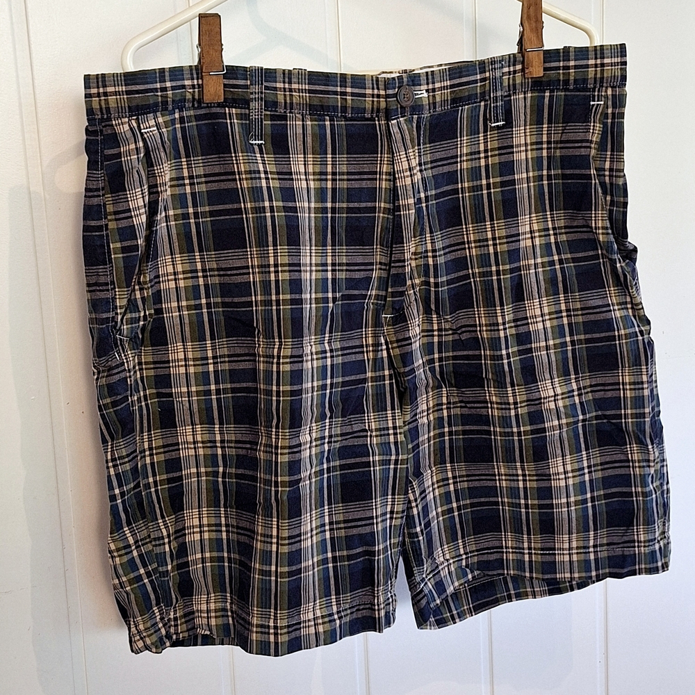 GAP Men's Plaid Dress Shorts Blue Tan Waist 38 Pockets Very Good Condition